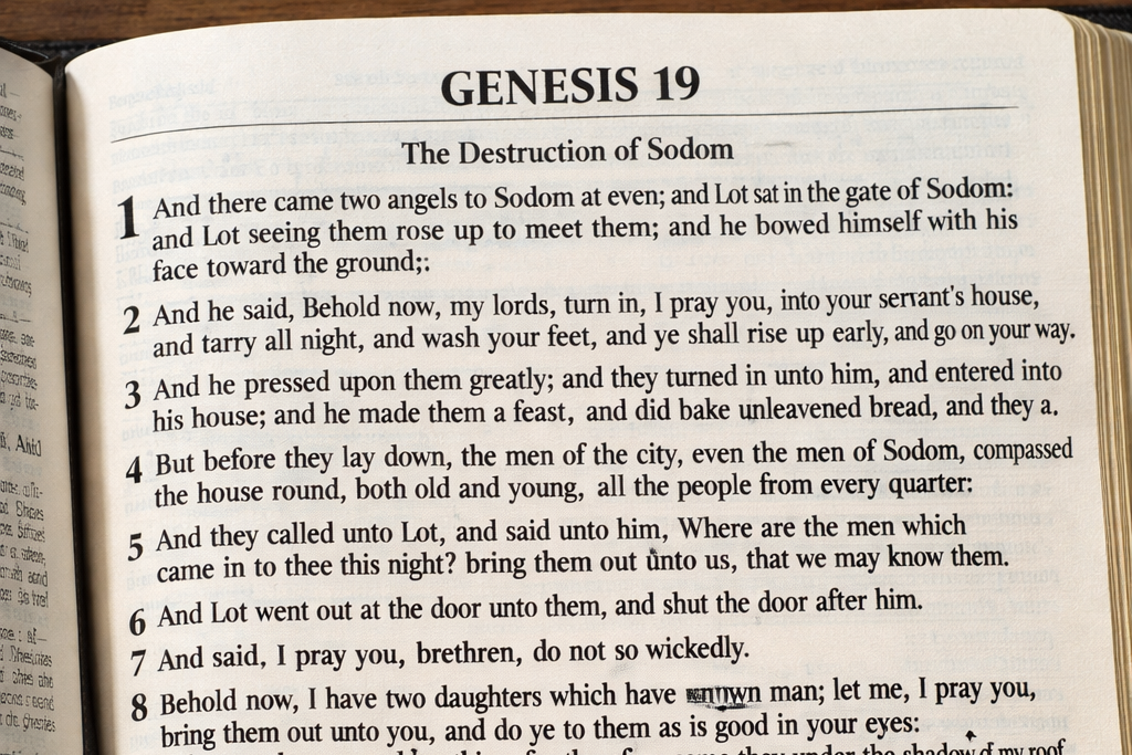 Text from Genesis 19 about the destruction of Sodom and Lot's encounter with angels