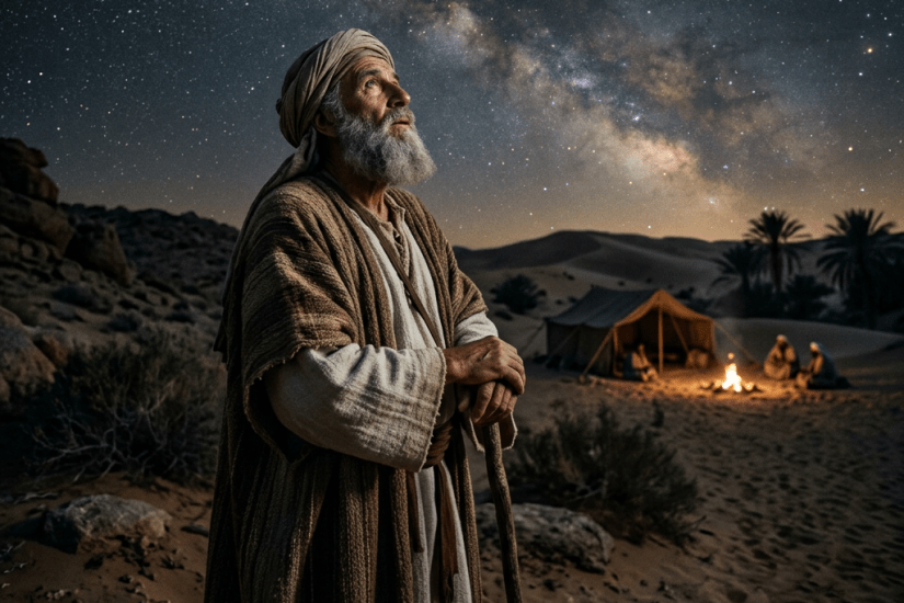 Abraham looking at stars in desert